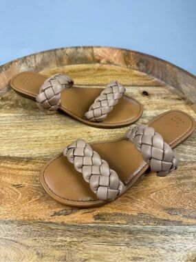 A New Day Taupe Braided Double Strap Slide Sandals Size 9.5